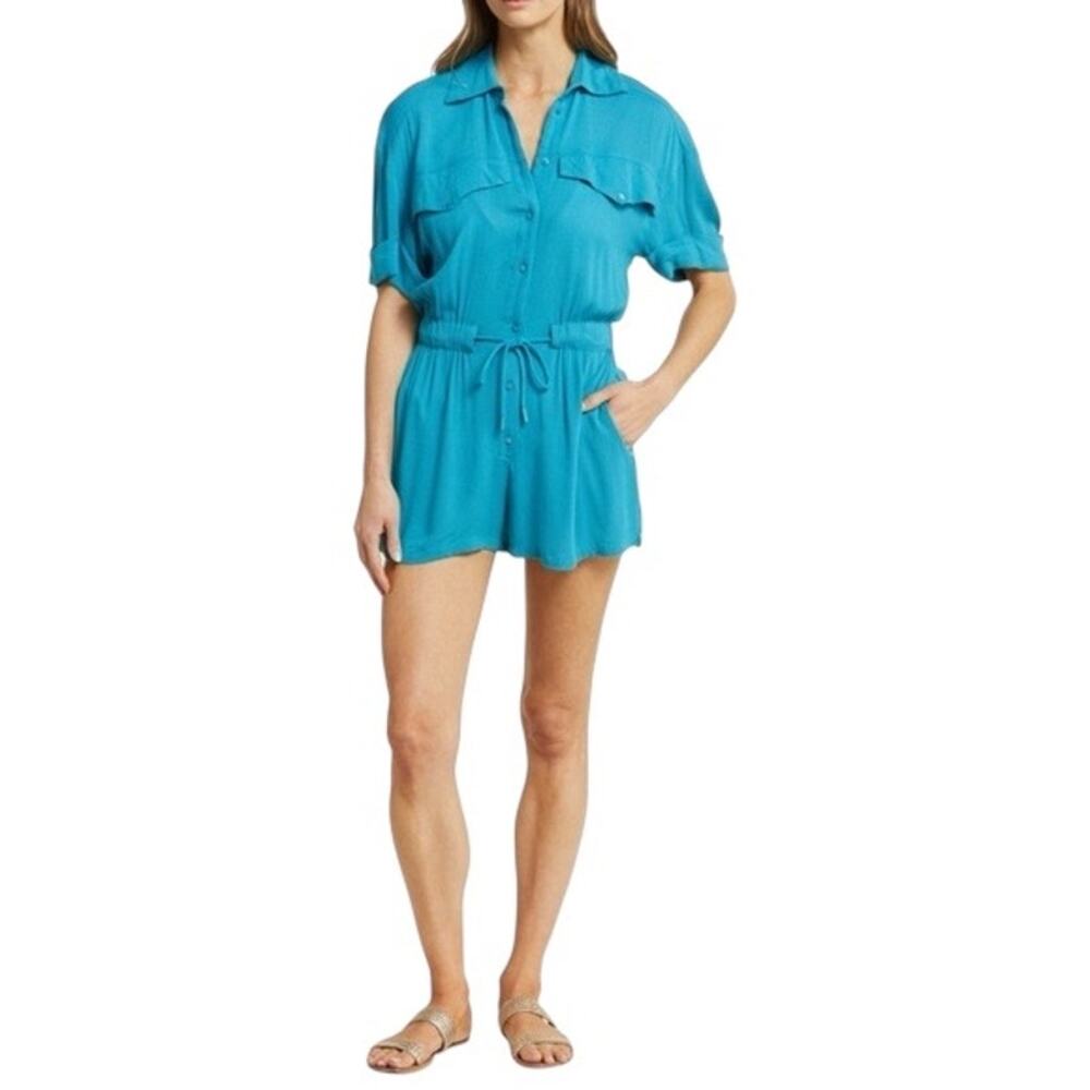 Elan Short Cuff Sleeve Cover Up Romper Women’s Medium NWT Aqua Summer Beach
